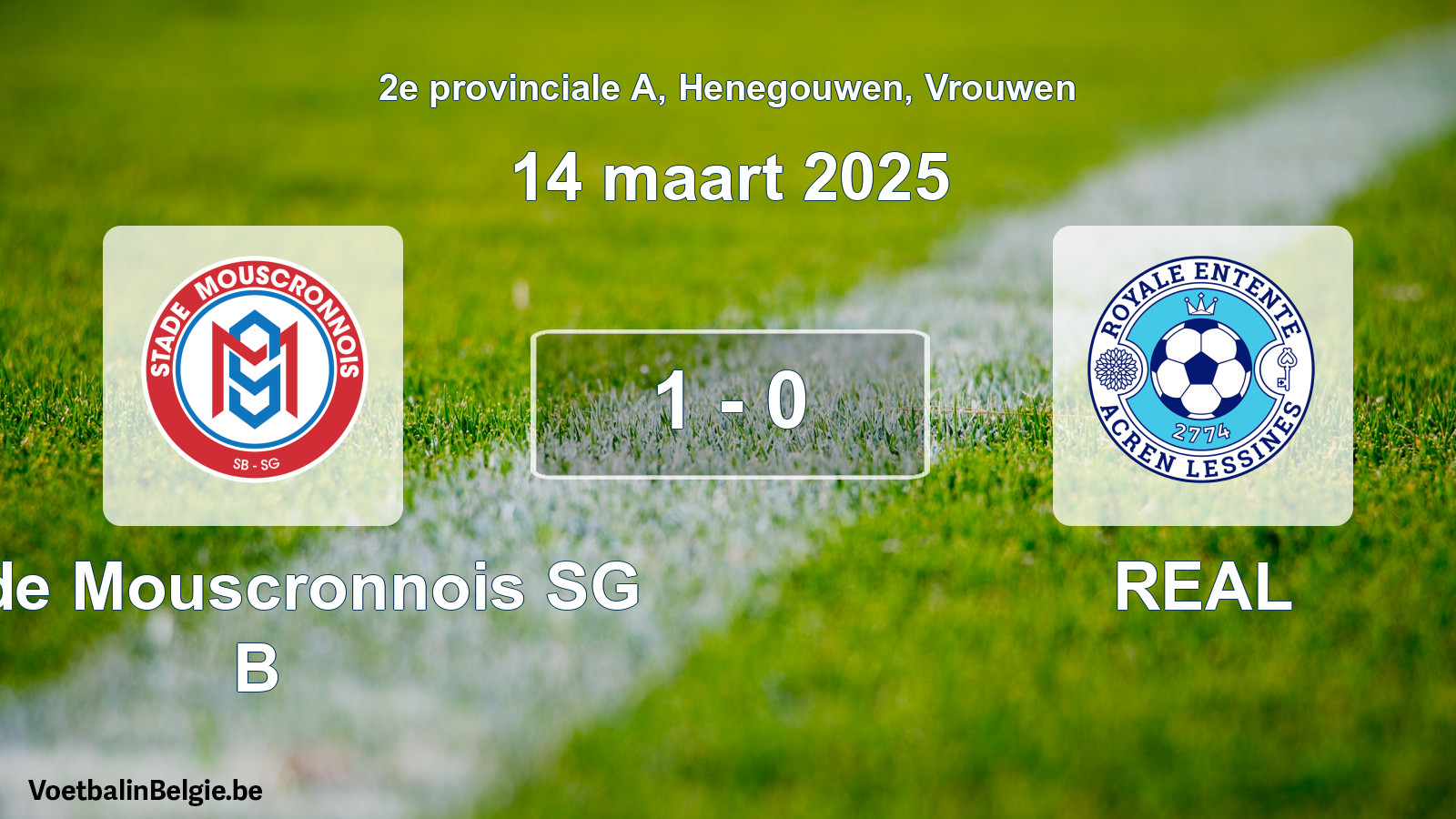 Gespeelde wedstrijd vrouwenvoetbal: Stade Mouscronnois SG B - REAL 1 - 0 (14 maart 2025)