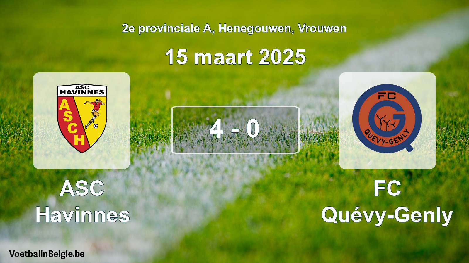 Gespeelde wedstrijd vrouwenvoetbal: ASC Havinnes - FC Quévy-Genly 4 - 0 (15 maart 2025)