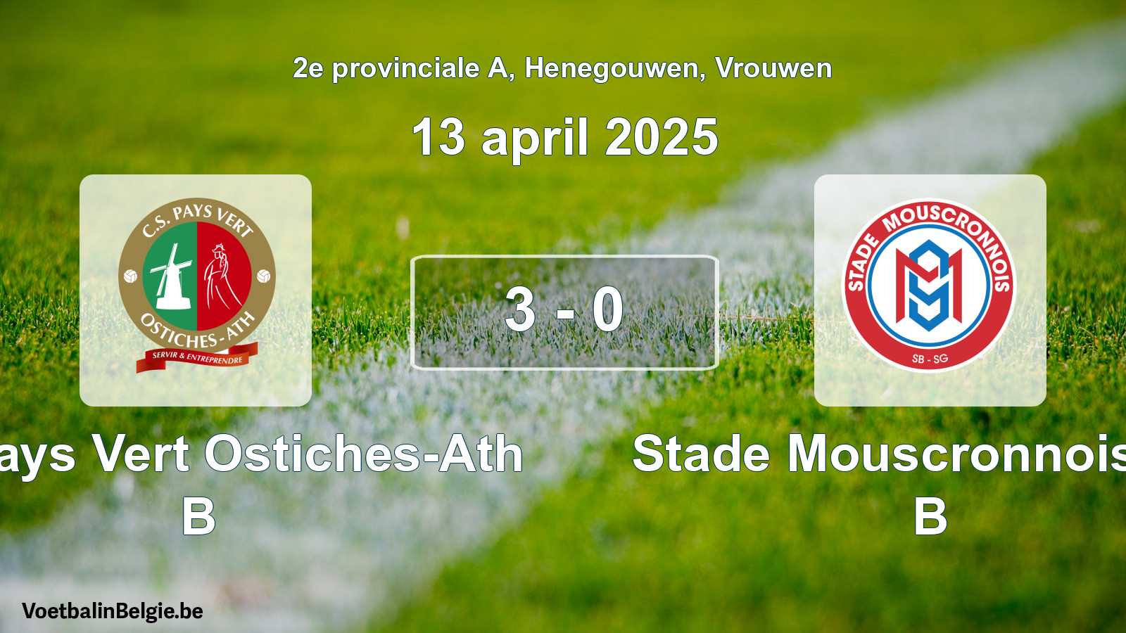 Gespeelde wedstrijd vrouwenvoetbal: CS Pays Vert Ostiches-Ath B - Stade Mouscronnois SG B 3 - 0 (13 april 2025)