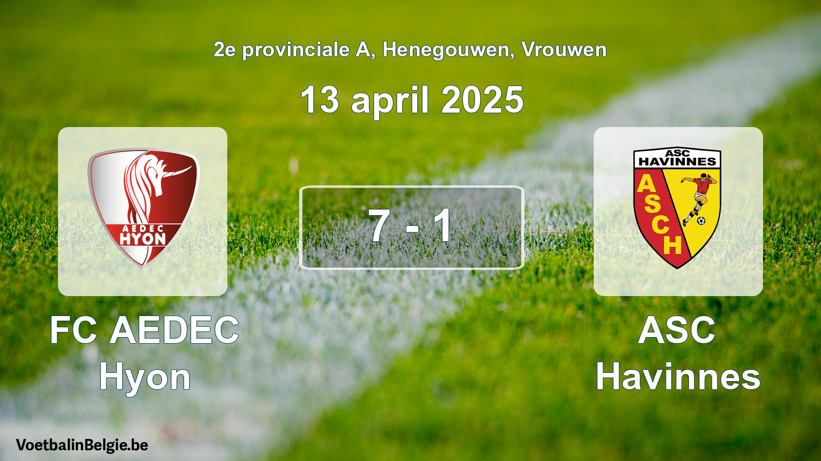 Played match women football: FC AEDEC Hyon - ASC Havinnes 7 - 1 (13 April 2025)