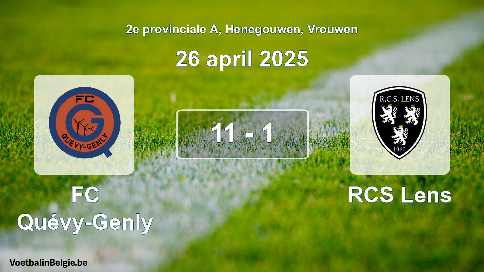 Gespeelde wedstrijd vrouwenvoetbal: FC Quévy-Genly - RCS Lens 11 - 1 (26 april 2025)
