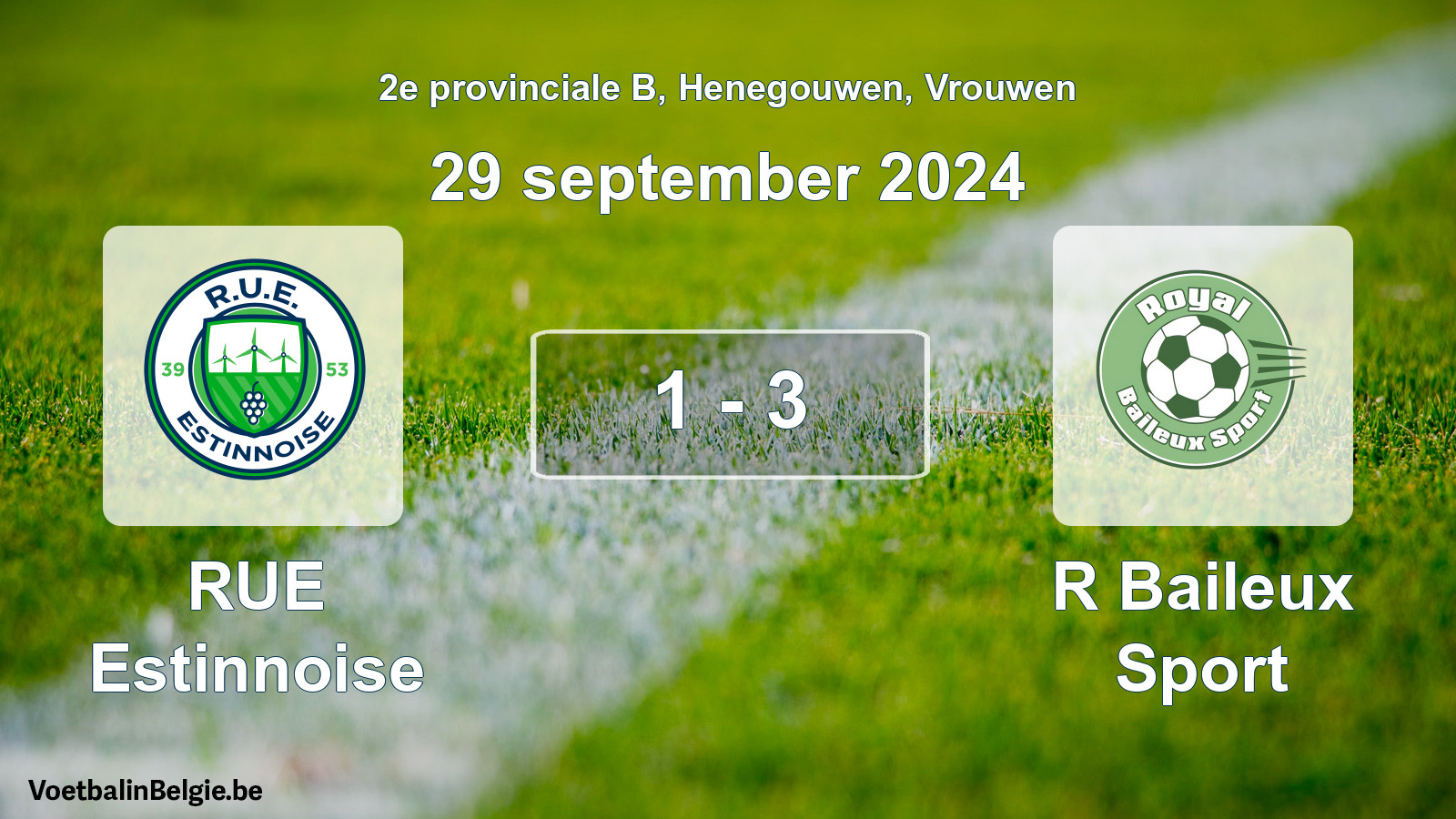 Gespeelde wedstrijd vrouwenvoetbal: RUE Estinnoise - R Baileux Sport 1 - 3 (29 september 2024)