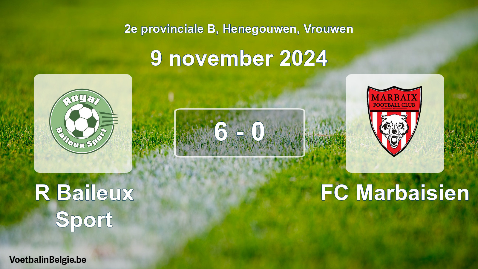 Gespeelde wedstrijd vrouwenvoetbal: R Baileux Sport - FC Marbaisien 6 - 0 (9 november 2024)