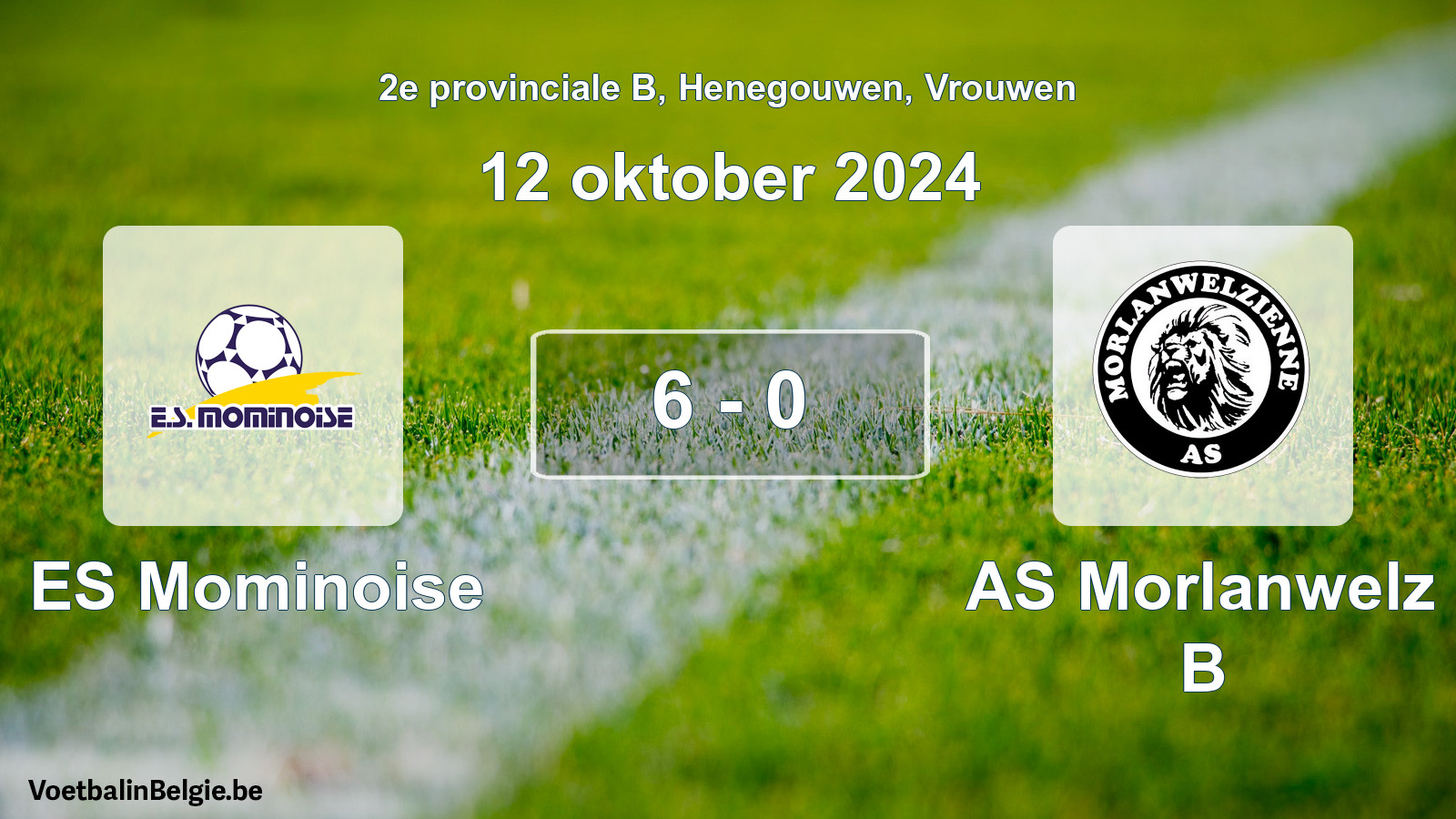 Gespeelde wedstrijd vrouwenvoetbal: ES Mominoise - AS Morlanwelz B 6 - 0 (12 oktober 2024)
