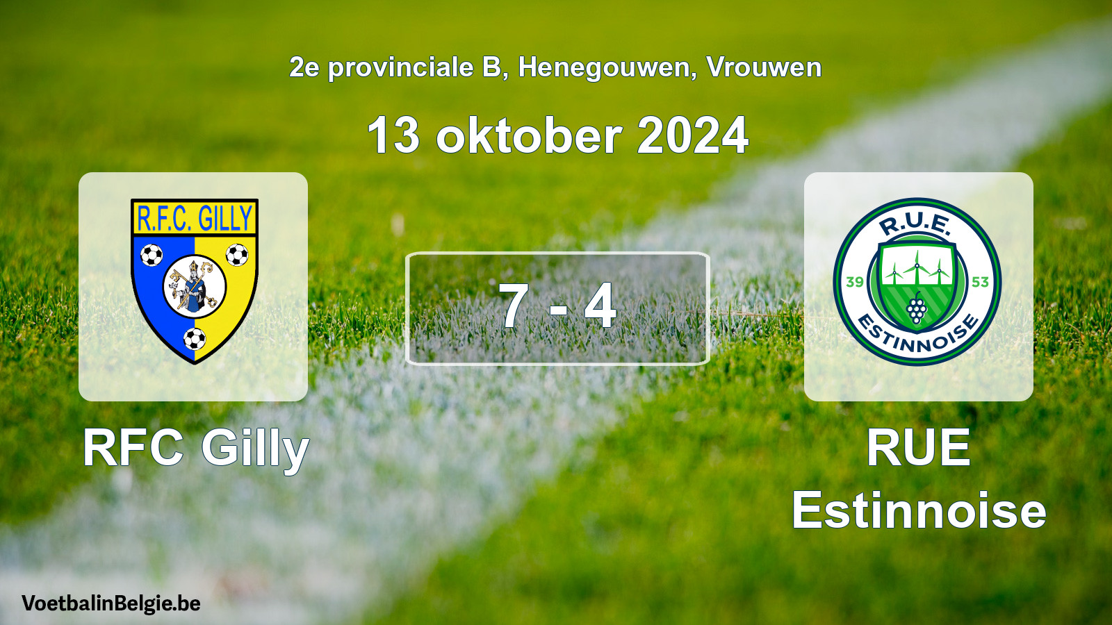 Played match women football: RFC Gilly - RUE Estinnoise 7 - 4 (13 October 2024)