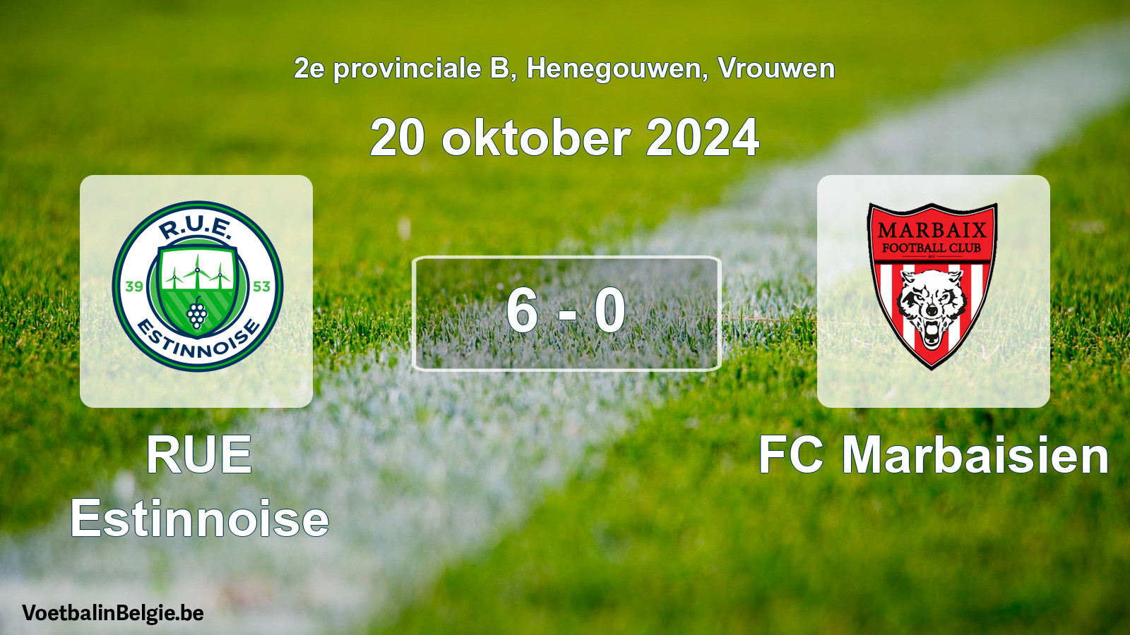 Gespeelde wedstrijd vrouwenvoetbal: RUE Estinnoise - FC Marbaisien 6 - 0 (20 oktober 2024)