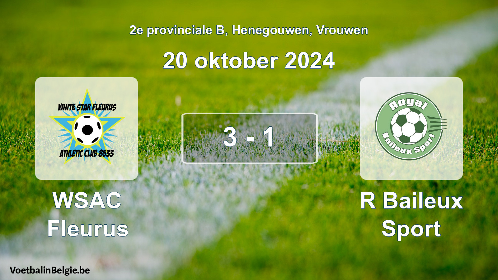 Gespeelde wedstrijd vrouwenvoetbal: WSAC Fleurus - R Baileux Sport 3 - 1 (20 oktober 2024)