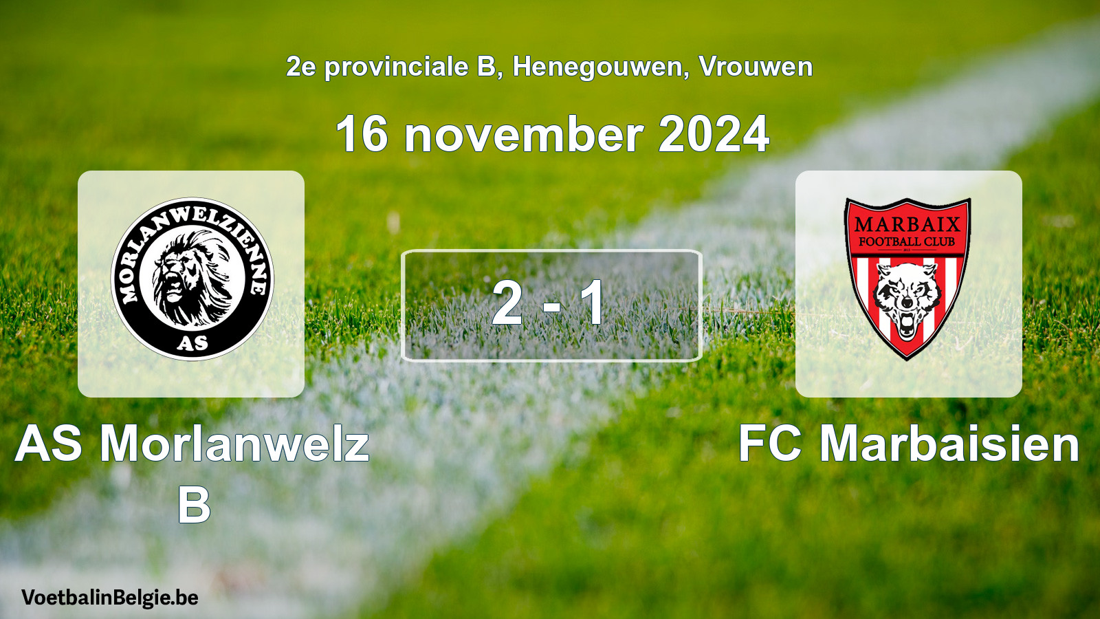 Gespeelde wedstrijd vrouwenvoetbal: AS Morlanwelz B - FC Marbaisien 2 - 1 (16 november 2024)