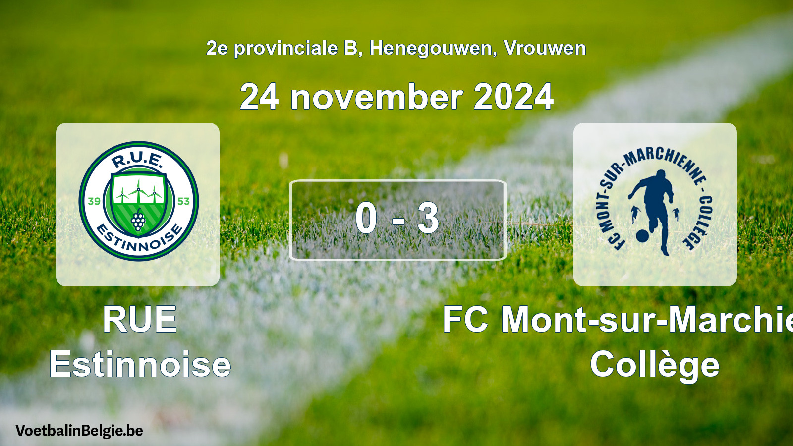 Gespeelde wedstrijd vrouwenvoetbal: RUE Estinnoise - FC Mont-sur-Marchienne Collège 0 - 3 (24 november 2024)