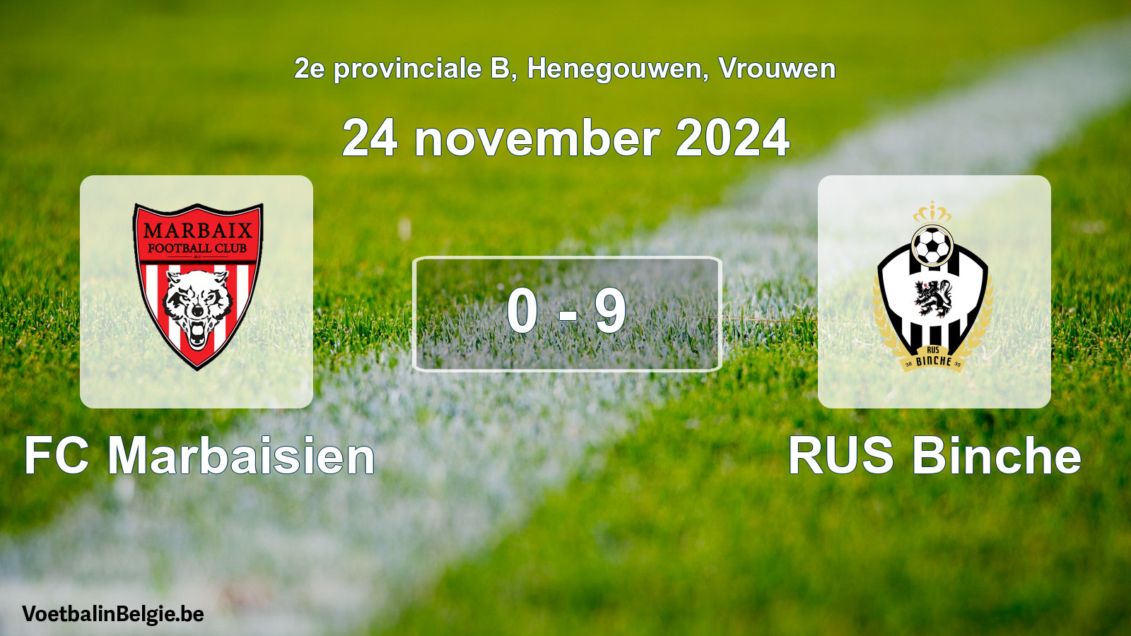Gespeelde wedstrijd vrouwenvoetbal: FC Marbaisien - RUS Binche 0 - 9 (24 november 2024)