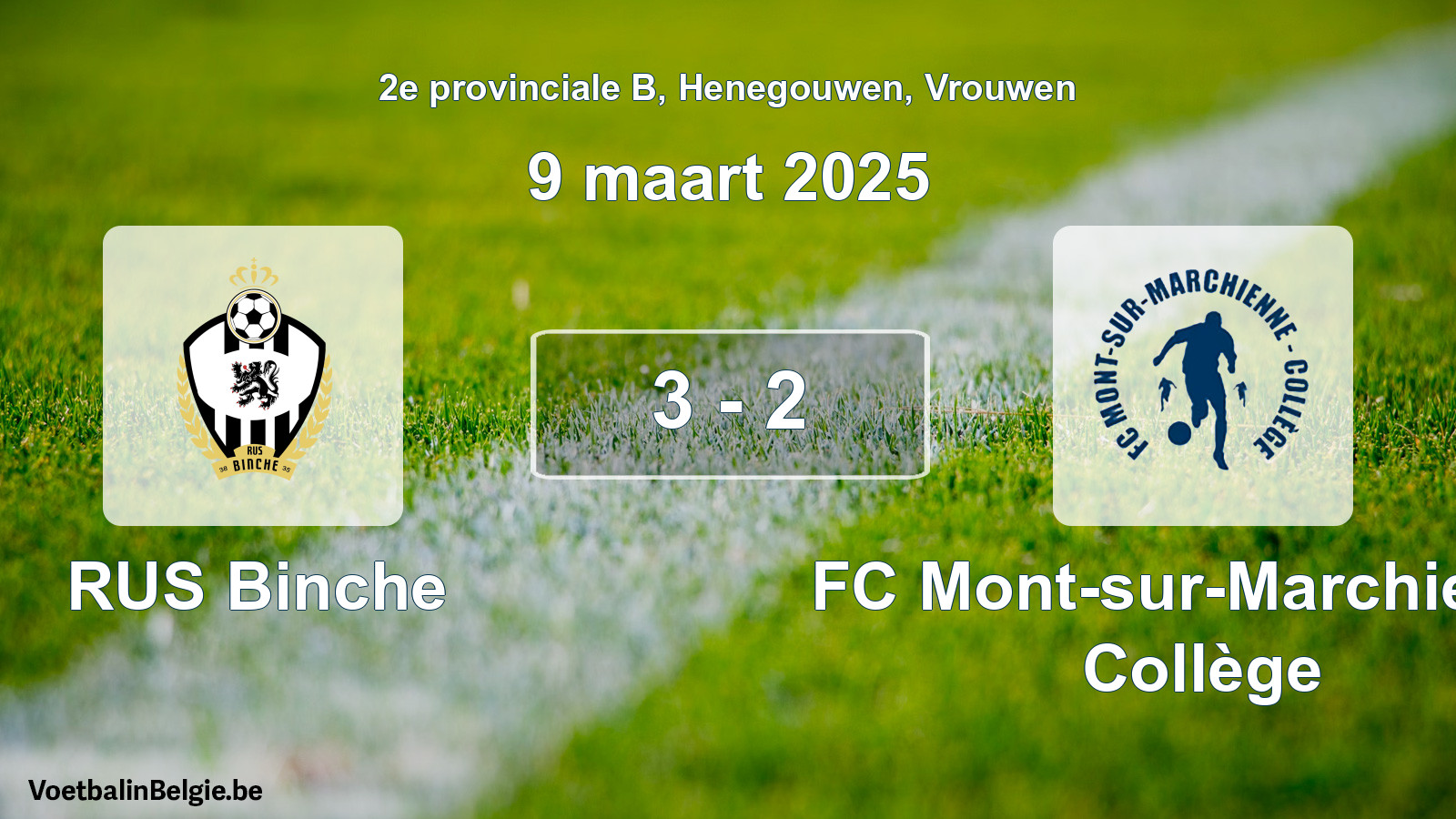 Gespeelde wedstrijd vrouwenvoetbal: RUS Binche - FC Mont-sur-Marchienne Collège 3 - 2 (9 maart 2025)