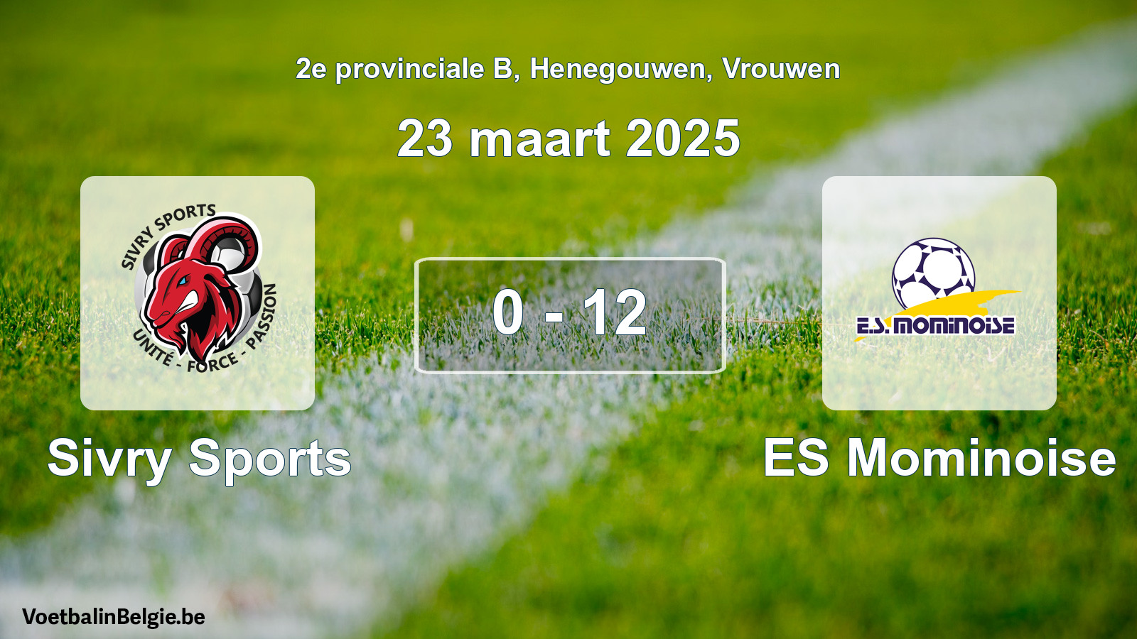 Gespeelde wedstrijd vrouwenvoetbal: Sivry Sports - ES Mominoise 0 - 12 (23 maart 2025)
