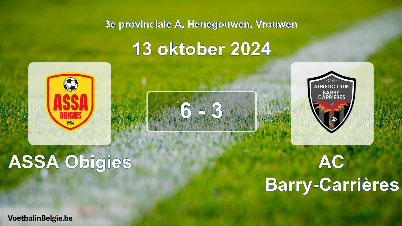 Gespeelde wedstrijd vrouwenvoetbal: ASSA Obigies - AC Barry-Carrières 6 - 3 (13 oktober 2024)