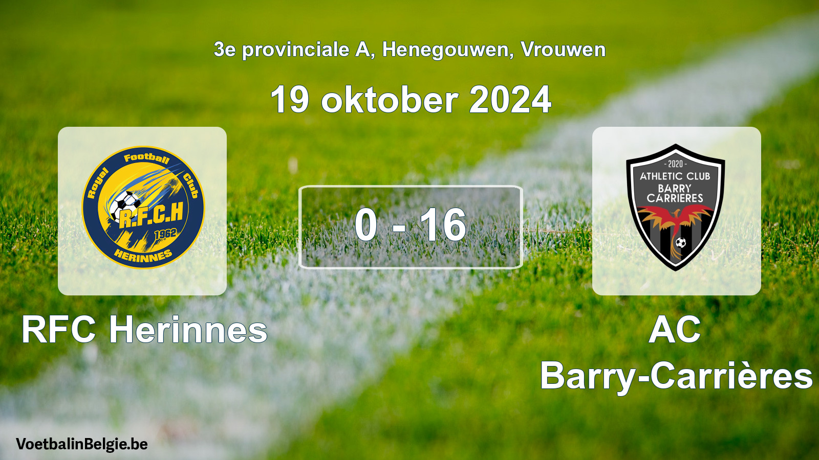 Match joué football femmes: RFC Herinnes - AC Barry-Carrières 0 - 16 (19 octobre 2024)