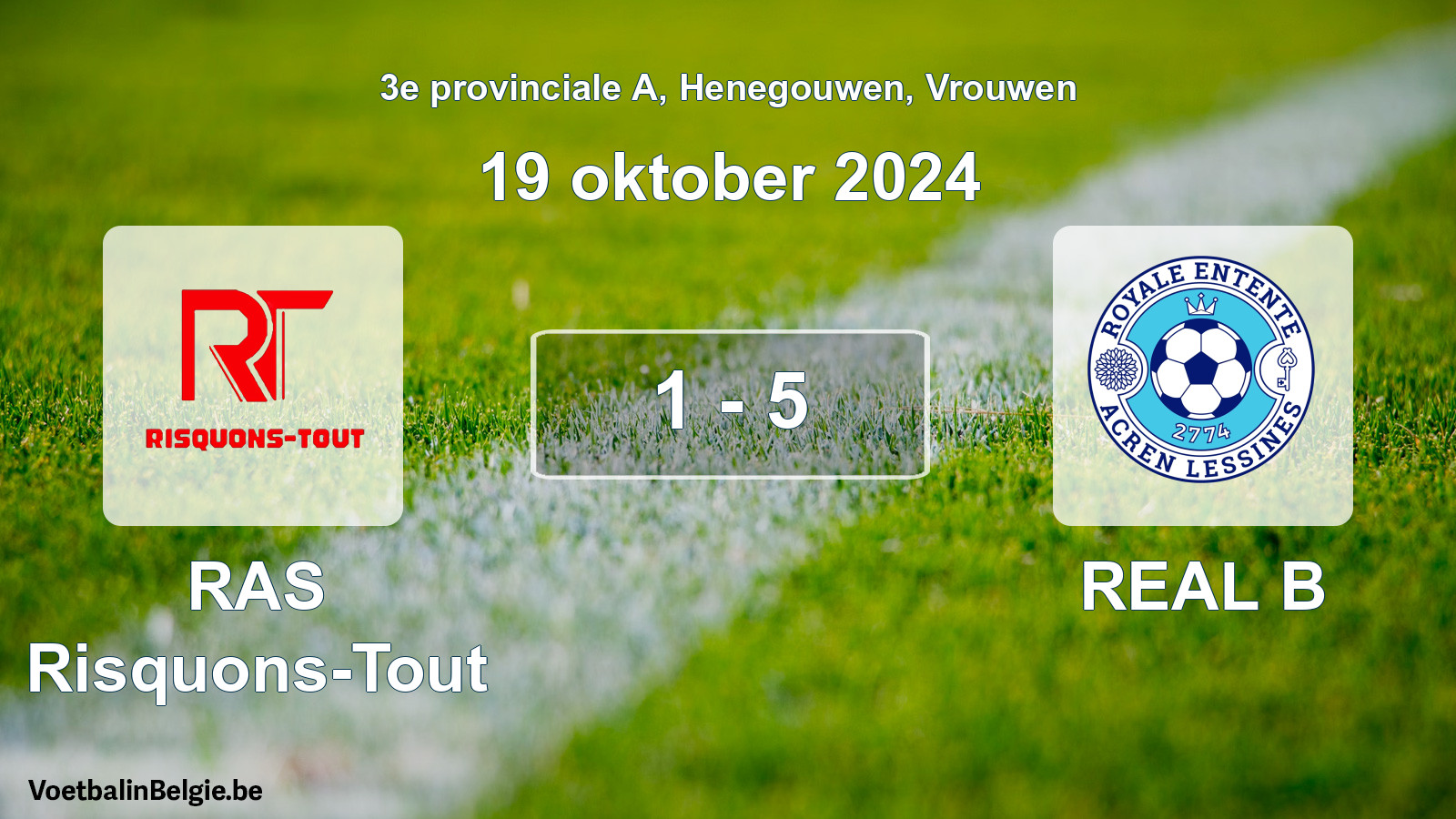 Gespeelde wedstrijd vrouwenvoetbal: RAS Risquons-Tout - REAL B 1 - 5 (19 oktober 2024)