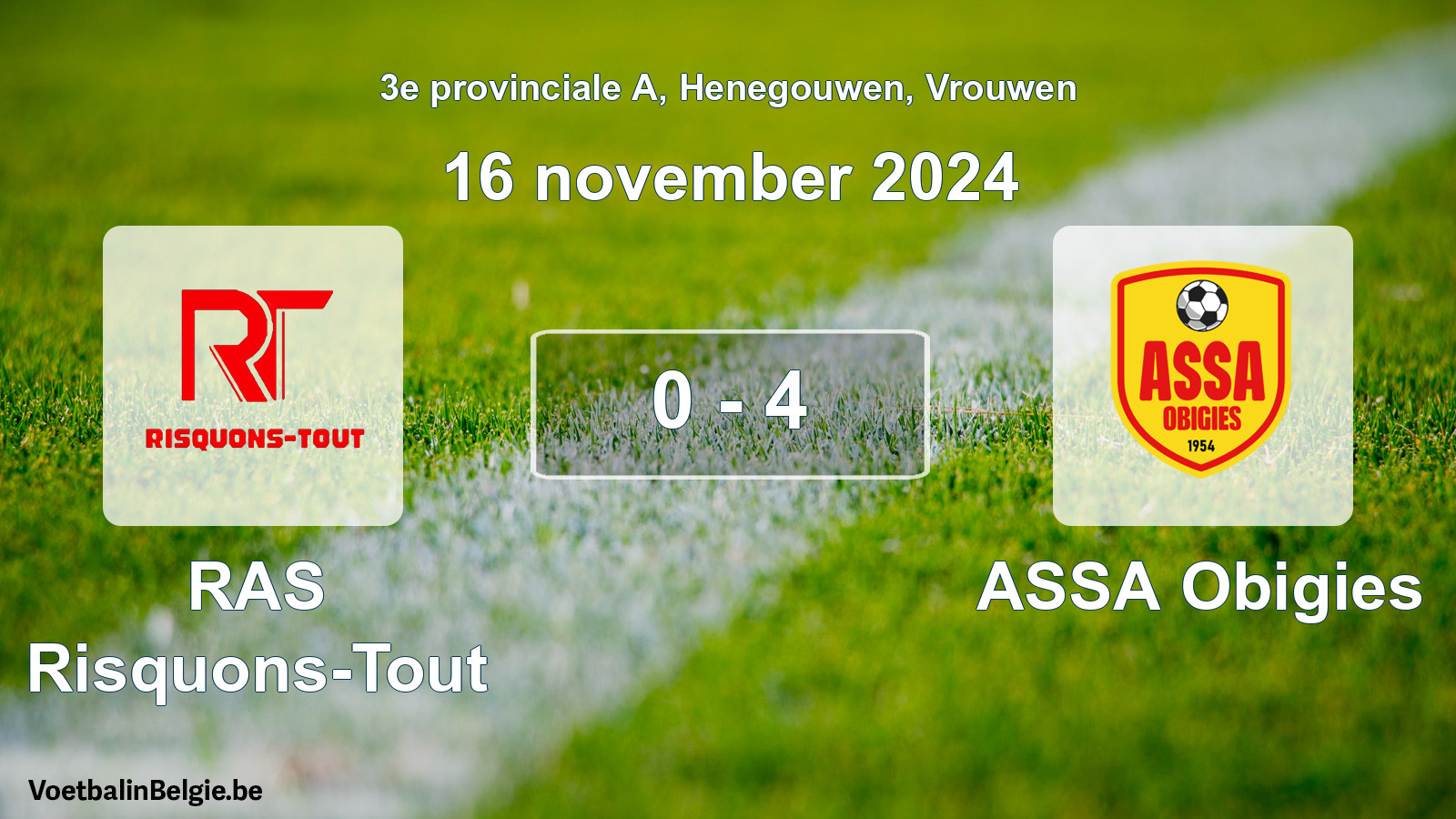 Gespeelde wedstrijd vrouwenvoetbal: RAS Risquons-Tout - ASSA Obigies 0 - 4 (16 november 2024)