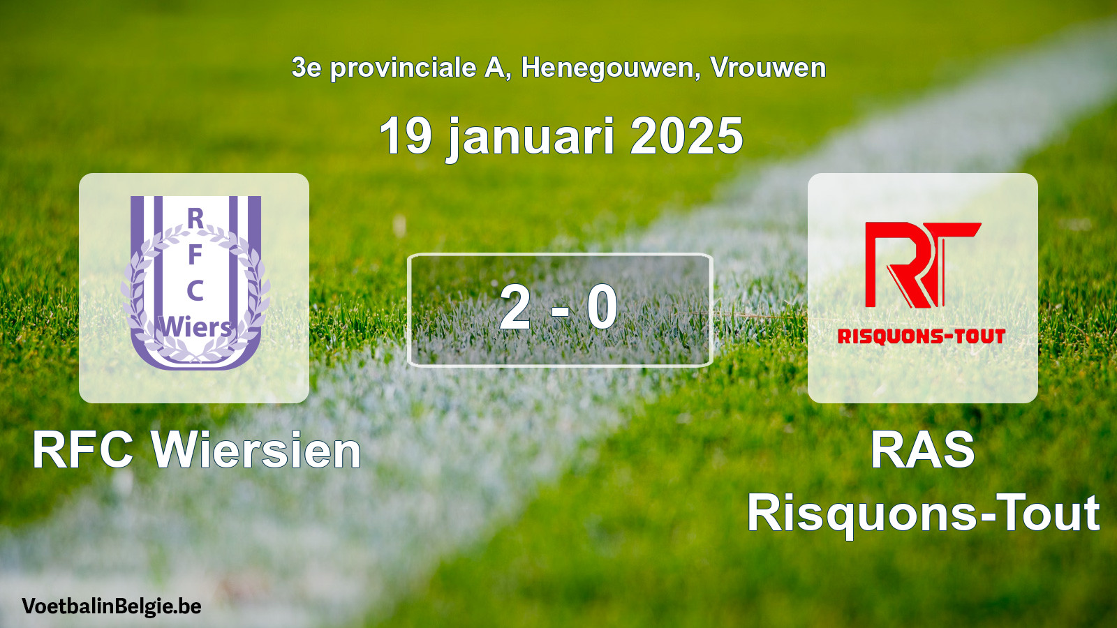 Gespeelde wedstrijd vrouwenvoetbal: RFC Wiersien - RAS Risquons-Tout 2 - 0 (19 januari 2025)