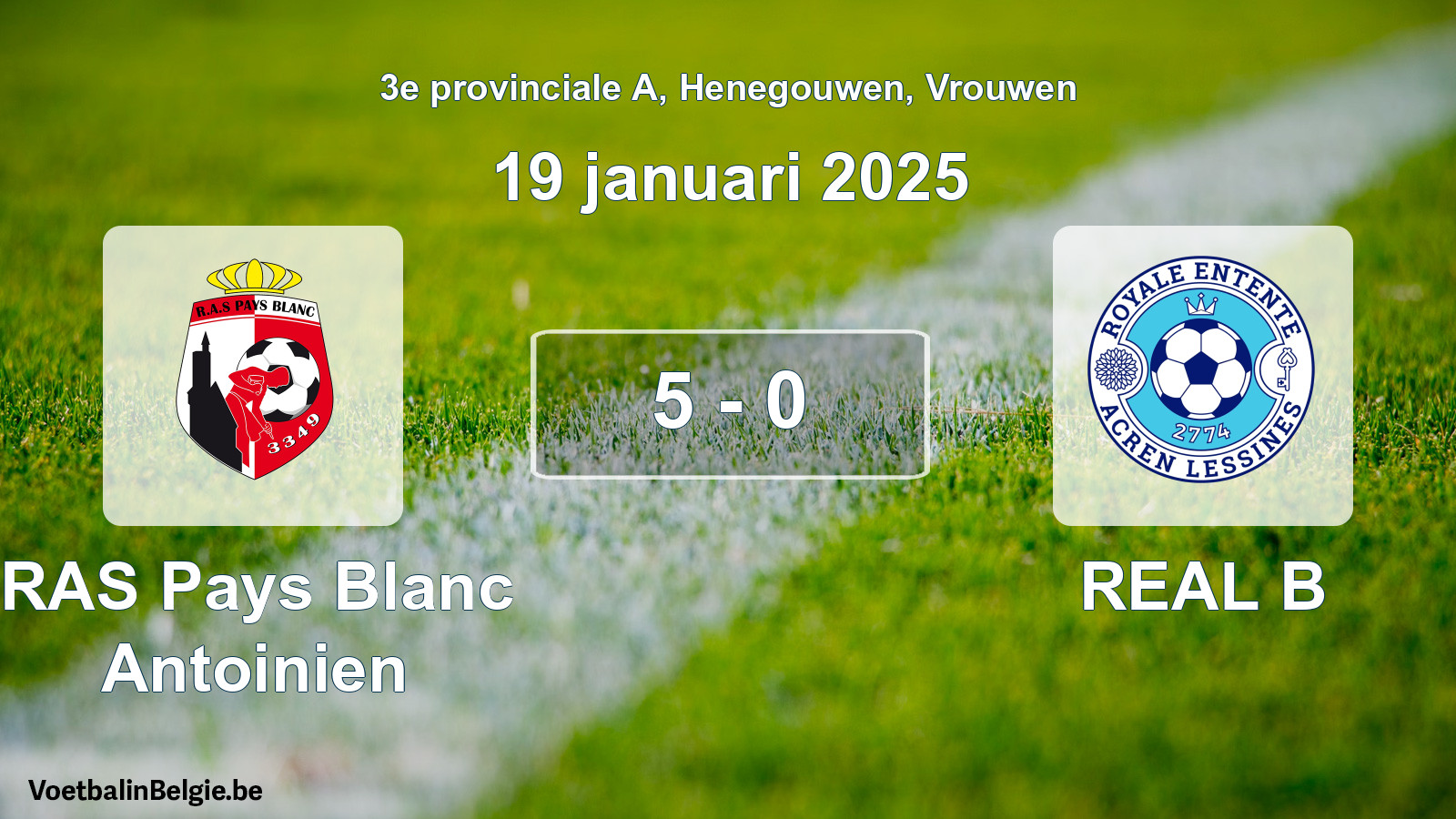 Gespeelde wedstrijd vrouwenvoetbal: RAS Pays Blanc Antoinien - REAL B 5 - 0 (19 januari 2025)