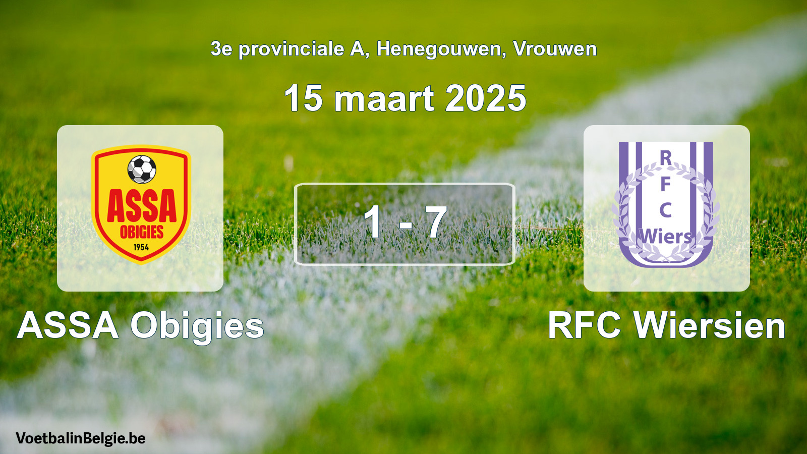Gespeelde wedstrijd vrouwenvoetbal: ASSA Obigies - RFC Wiersien 1 - 7 (15 maart 2025)