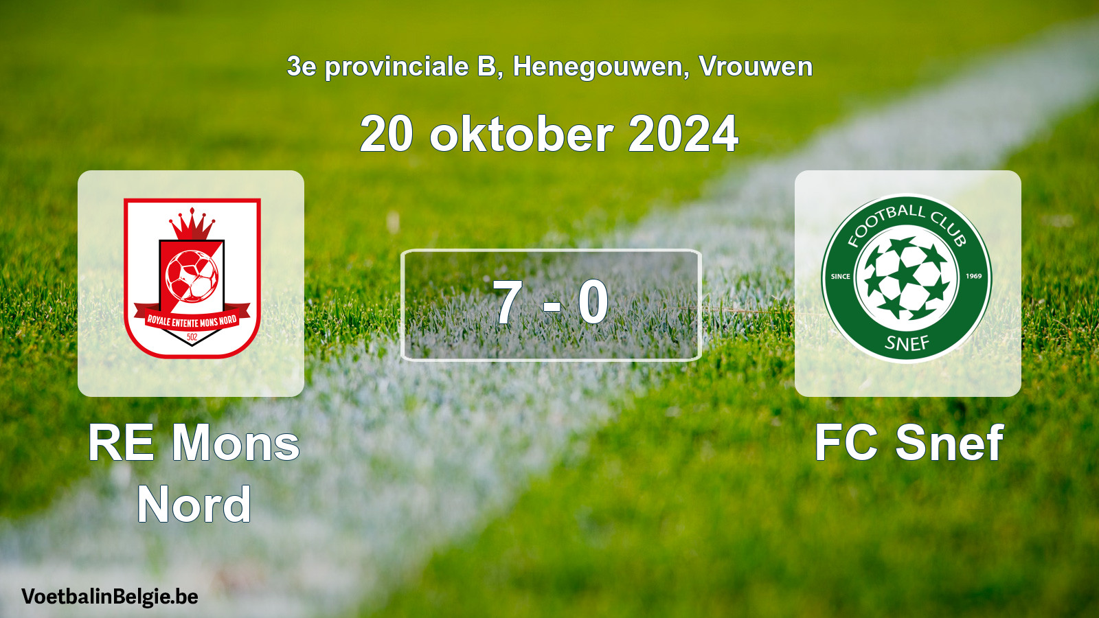 Gespeelde wedstrijd vrouwenvoetbal: RE Mons Nord - FC Snef 7 - 0 (20 oktober 2024)
