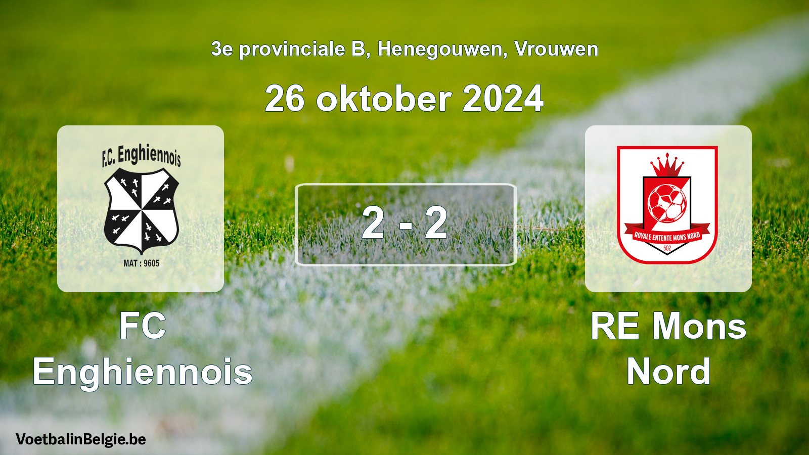 Gespeelde wedstrijd vrouwenvoetbal: FC Enghiennois - RE Mons Nord 2 - 2 (26 oktober 2024)