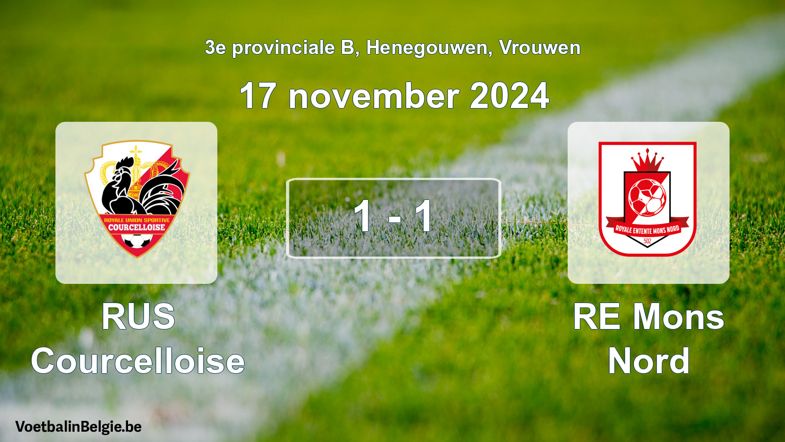 Gespeelde wedstrijd vrouwenvoetbal: RUS Courcelloise - RE Mons Nord 1 - 1 (17 november 2024)