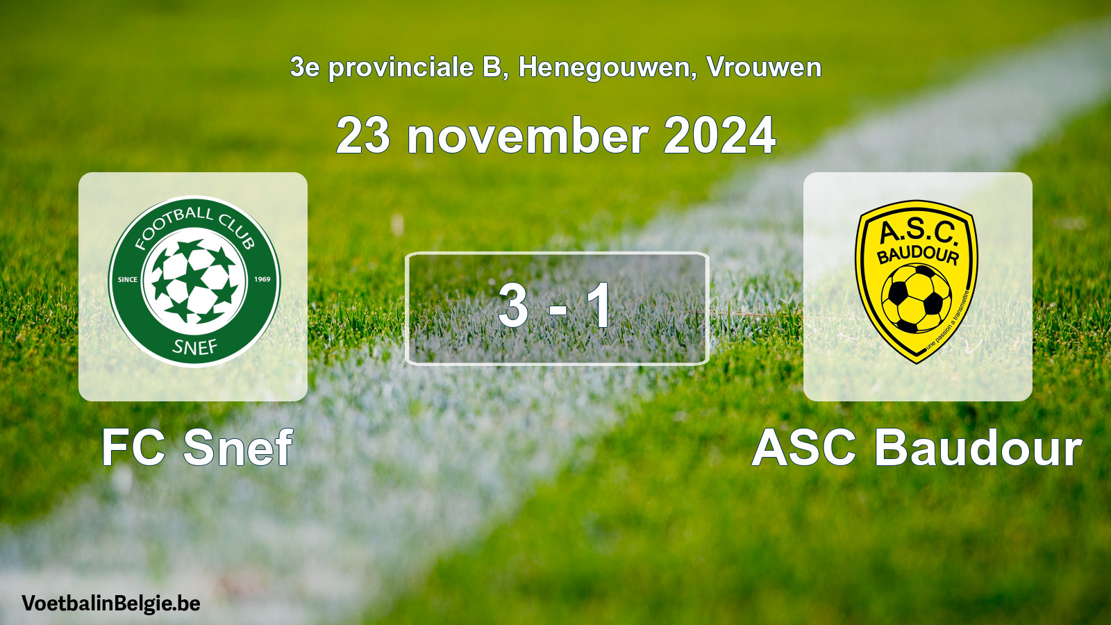 Gespeelde wedstrijd vrouwenvoetbal: FC Snef - ASC Baudour 3 - 1 (23 november 2024)