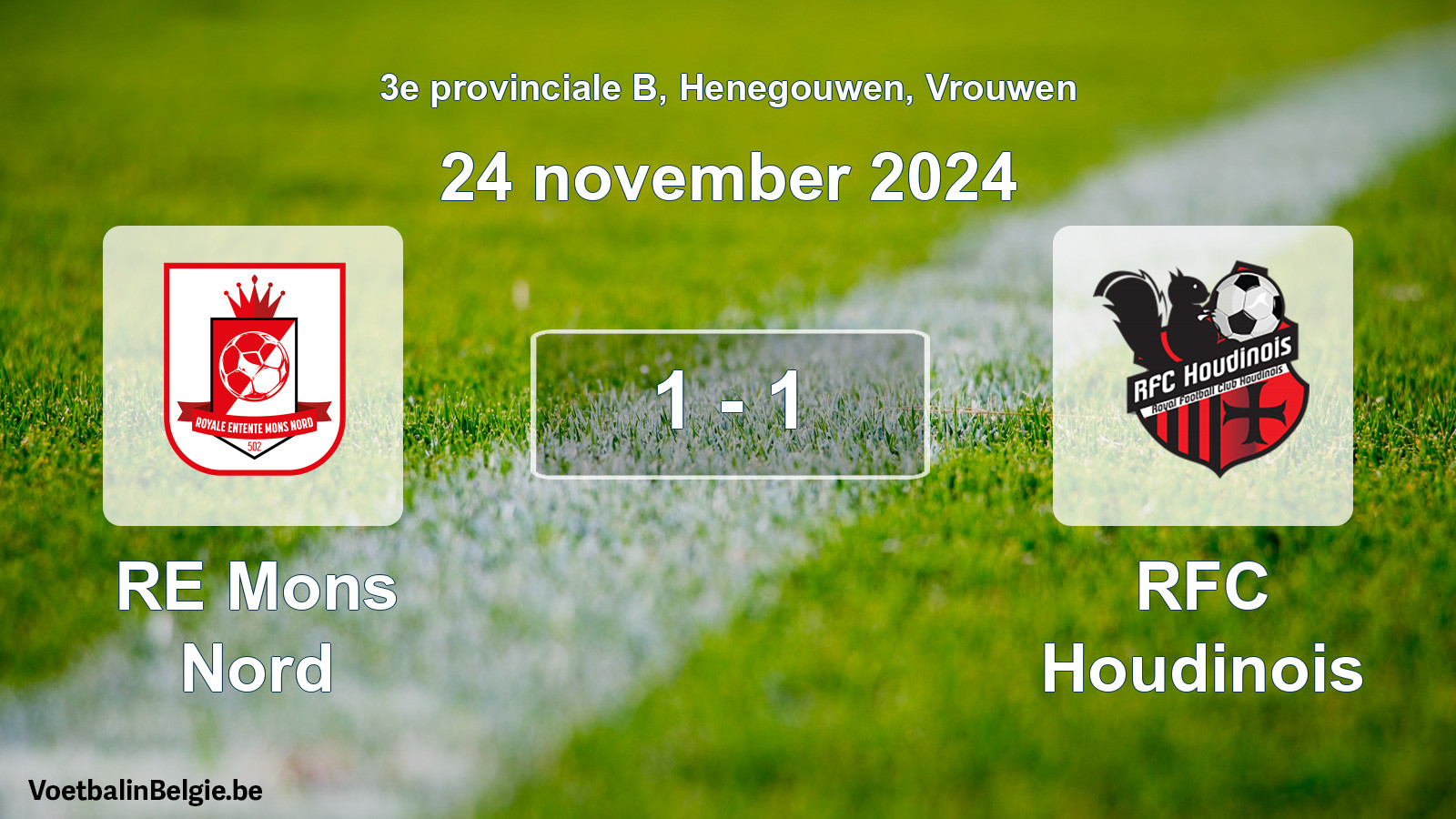 Gespeelde wedstrijd vrouwenvoetbal: RE Mons Nord - RFC Houdinois 1 - 1 (24 november 2024)