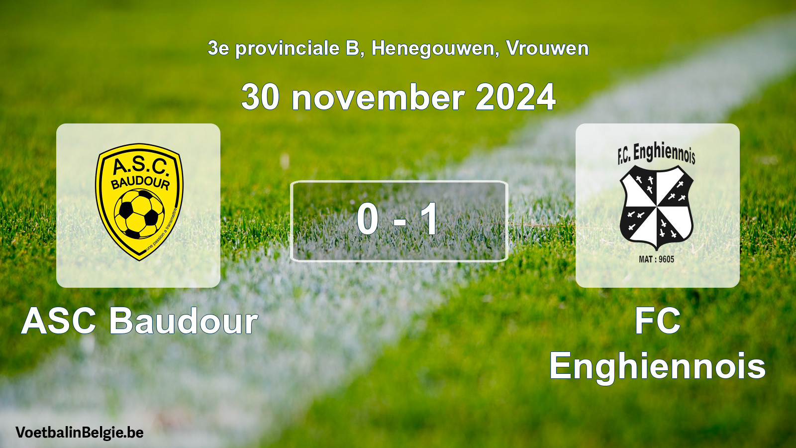 Gespeelde wedstrijd vrouwenvoetbal: ASC Baudour - FC Enghiennois 0 - 1 (30 november 2024)