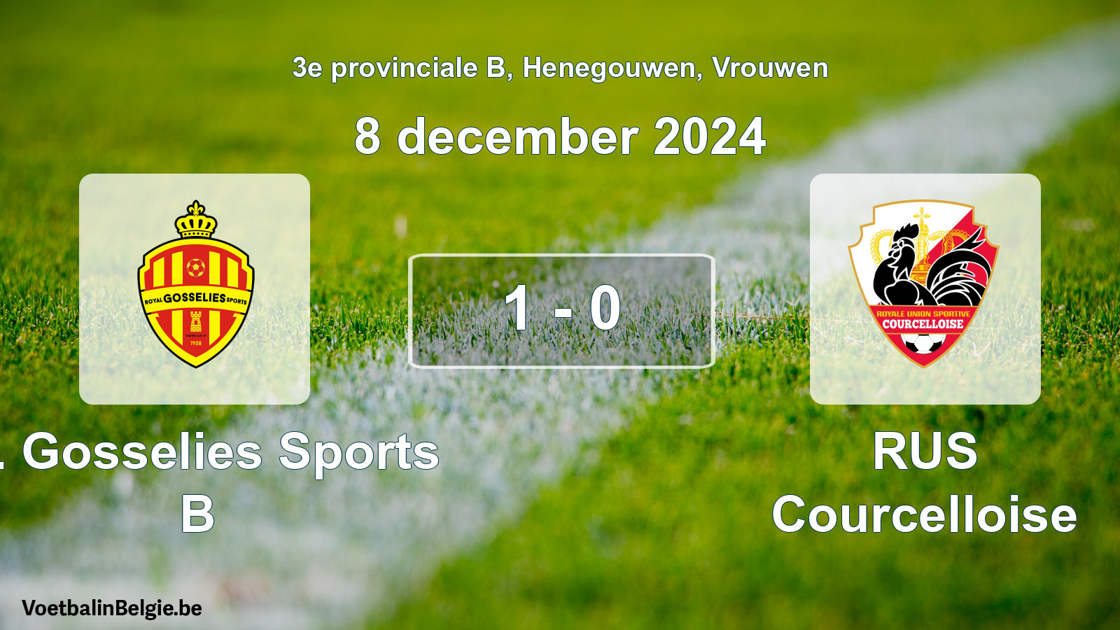 Gespeelde wedstrijd vrouwenvoetbal: R. Gosselies Sports B - RUS Courcelloise 1 - 0 (8 december 2024)