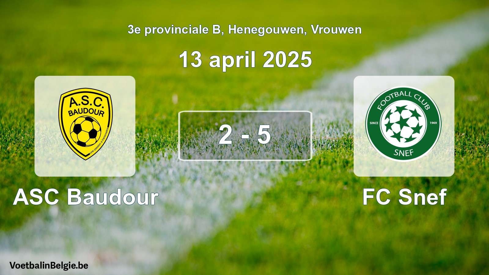 Gespeelde wedstrijd vrouwenvoetbal: ASC Baudour - FC Snef 2 - 5 (13 april 2025)