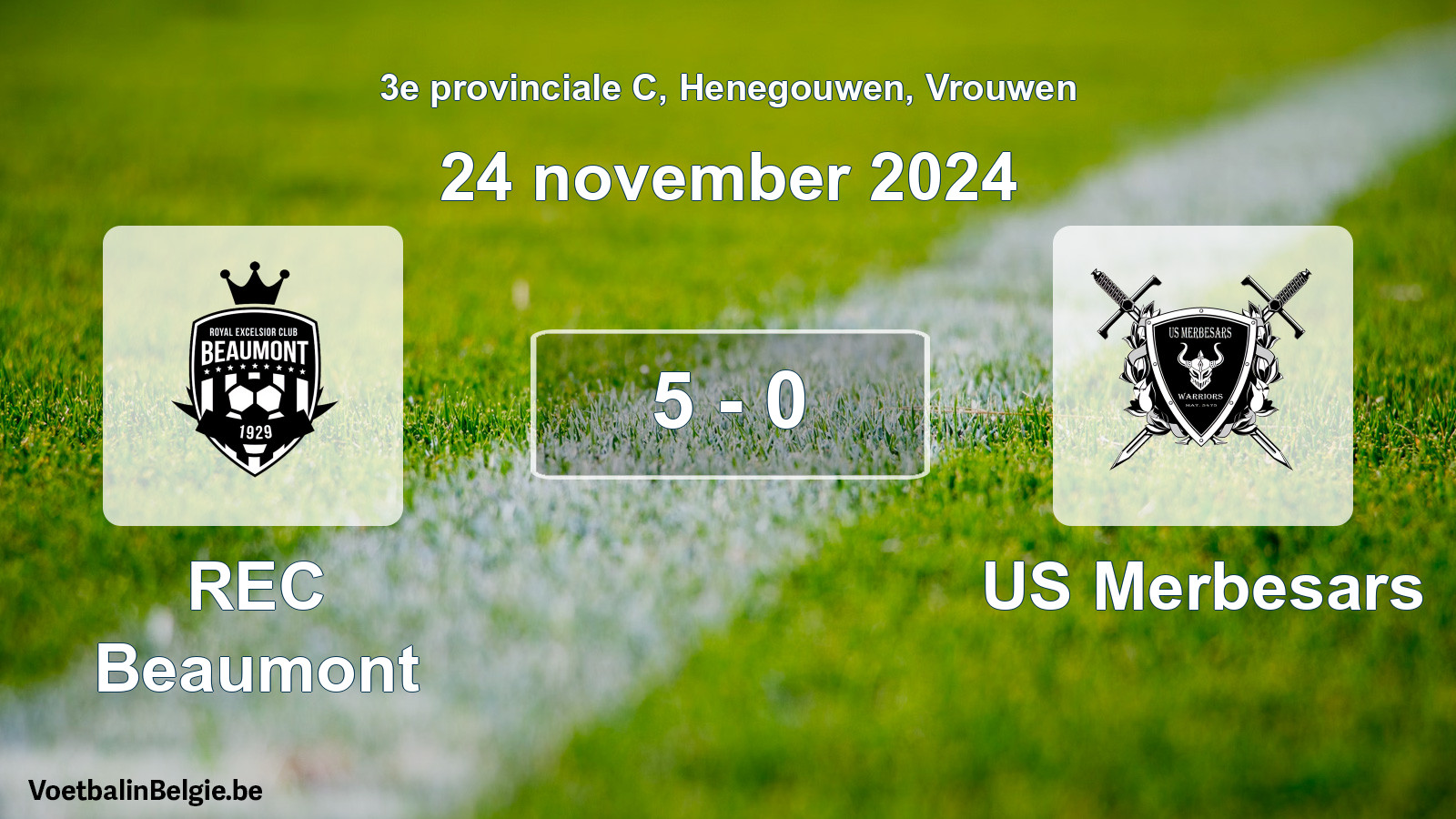 Gespeelde wedstrijd vrouwenvoetbal: REC Beaumont - US Merbesars 5 - 0 (24 november 2024)
