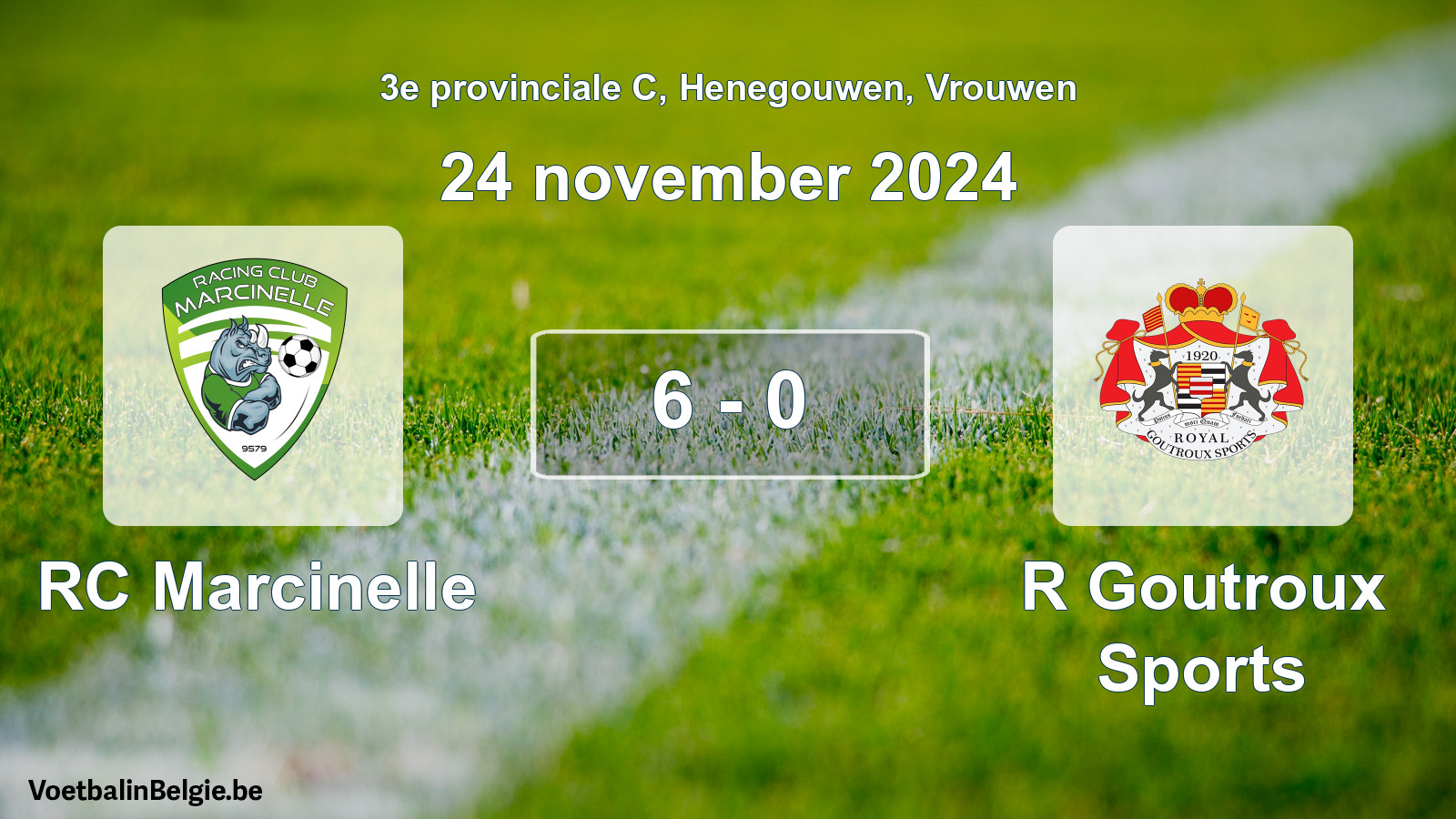 Gespeelde wedstrijd vrouwenvoetbal: RC Marcinelle - R Goutroux Sports 6 - 0 (24 november 2024)