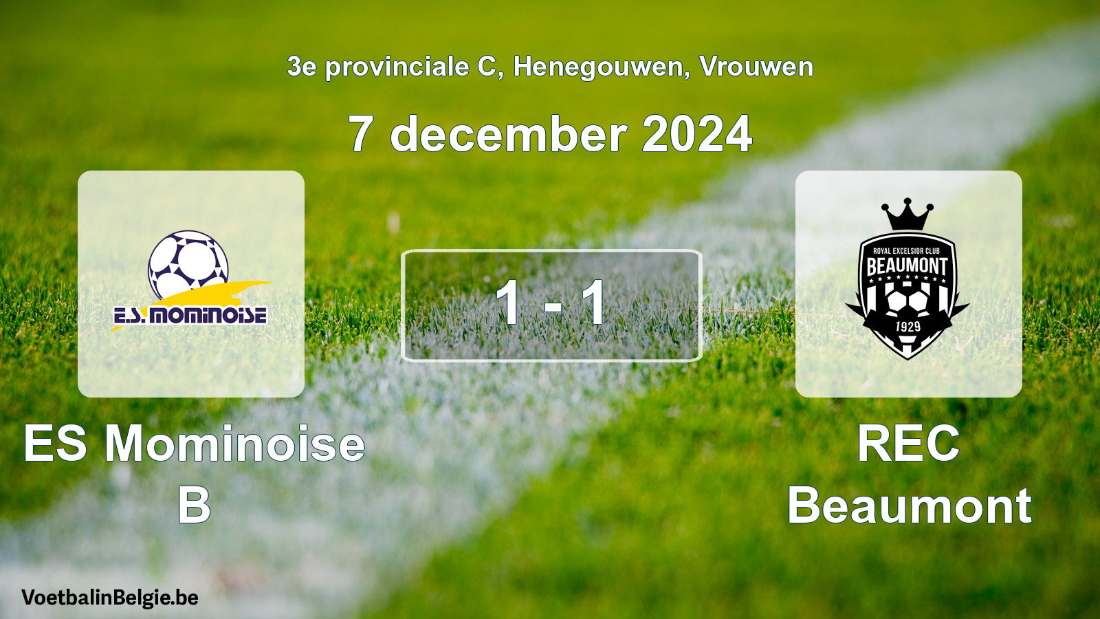 Gespeelde wedstrijd vrouwenvoetbal: ES Mominoise B - REC Beaumont 1 - 1 (7 december 2024)