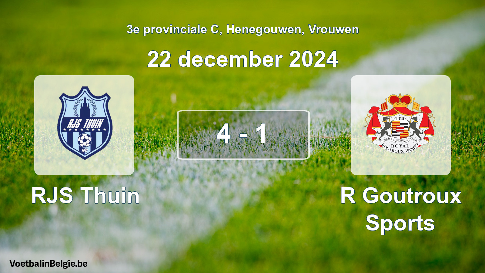 Gespeelde wedstrijd vrouwenvoetbal: RJS Thuin - R Goutroux Sports 4 - 1 (22 december 2024)