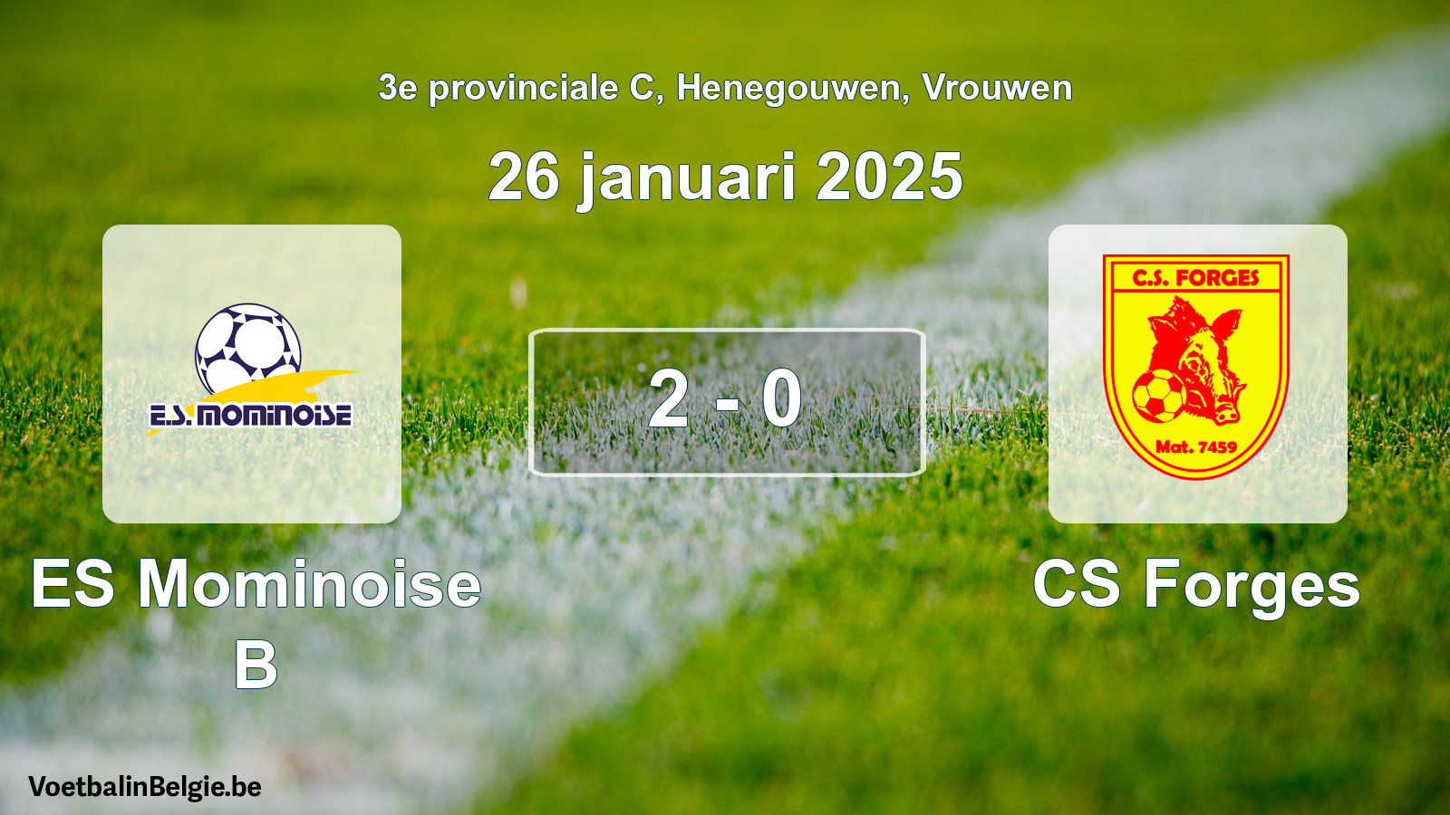 Gespeelde wedstrijd vrouwenvoetbal: ES Mominoise B - CS Forges 2 - 0 (26 januari 2025)