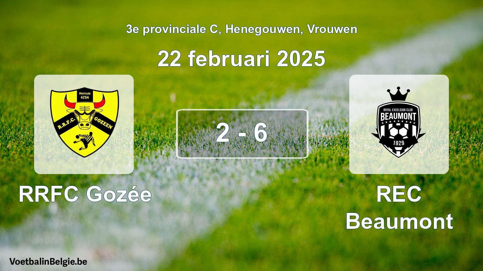 Gespeelde wedstrijd vrouwenvoetbal: RRFC Gozée - REC Beaumont 2 - 6 (22 februari 2025)