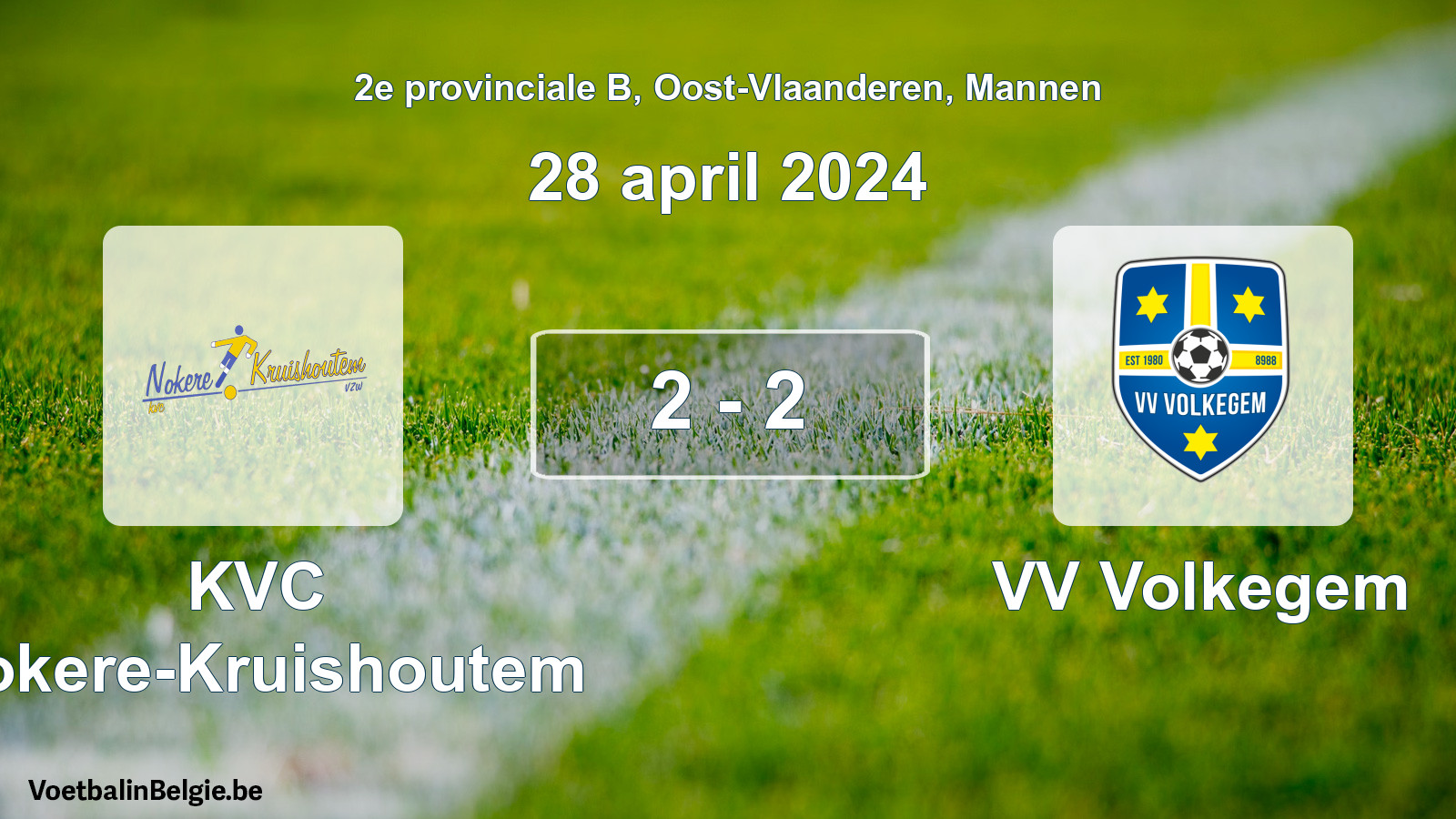 Gespeelde wedstrijd mannenvoetbal: KVC Nokere-Kruishoutem - VV Volkegem 2 - 2 (28 april 2024)