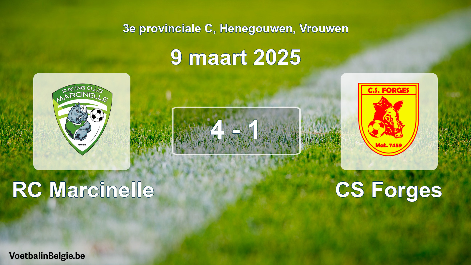 Gespeelde wedstrijd vrouwenvoetbal: RC Marcinelle - CS Forges 4 - 1 (9 maart 2025)