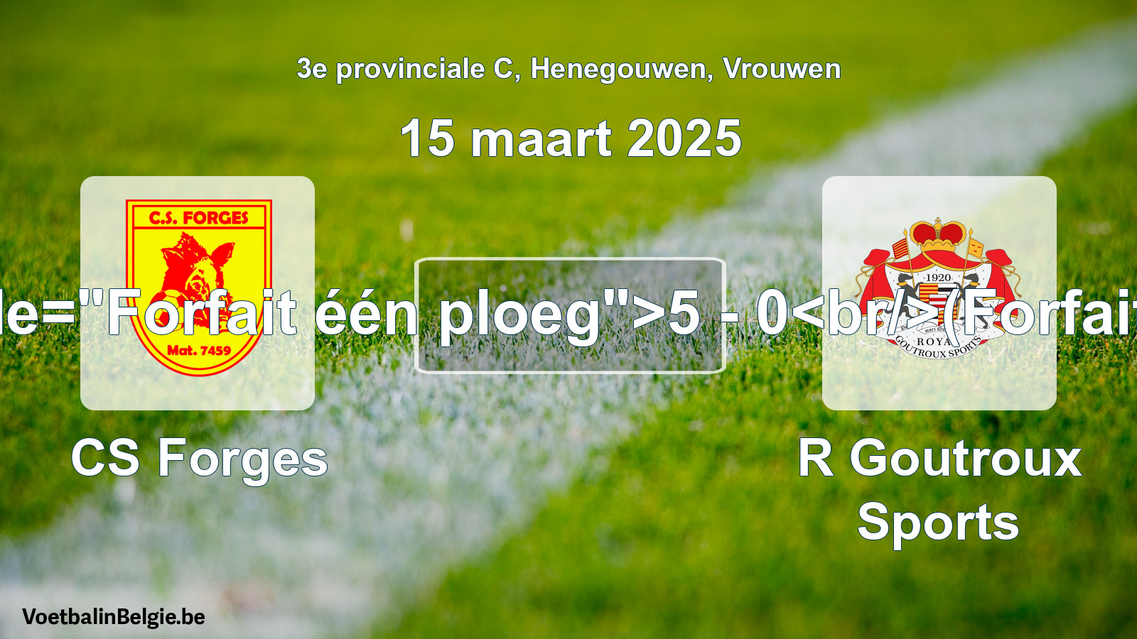 Forfait gegeven: CS Forges - R Goutroux Sports 5 - 0 (15 maart 2025)