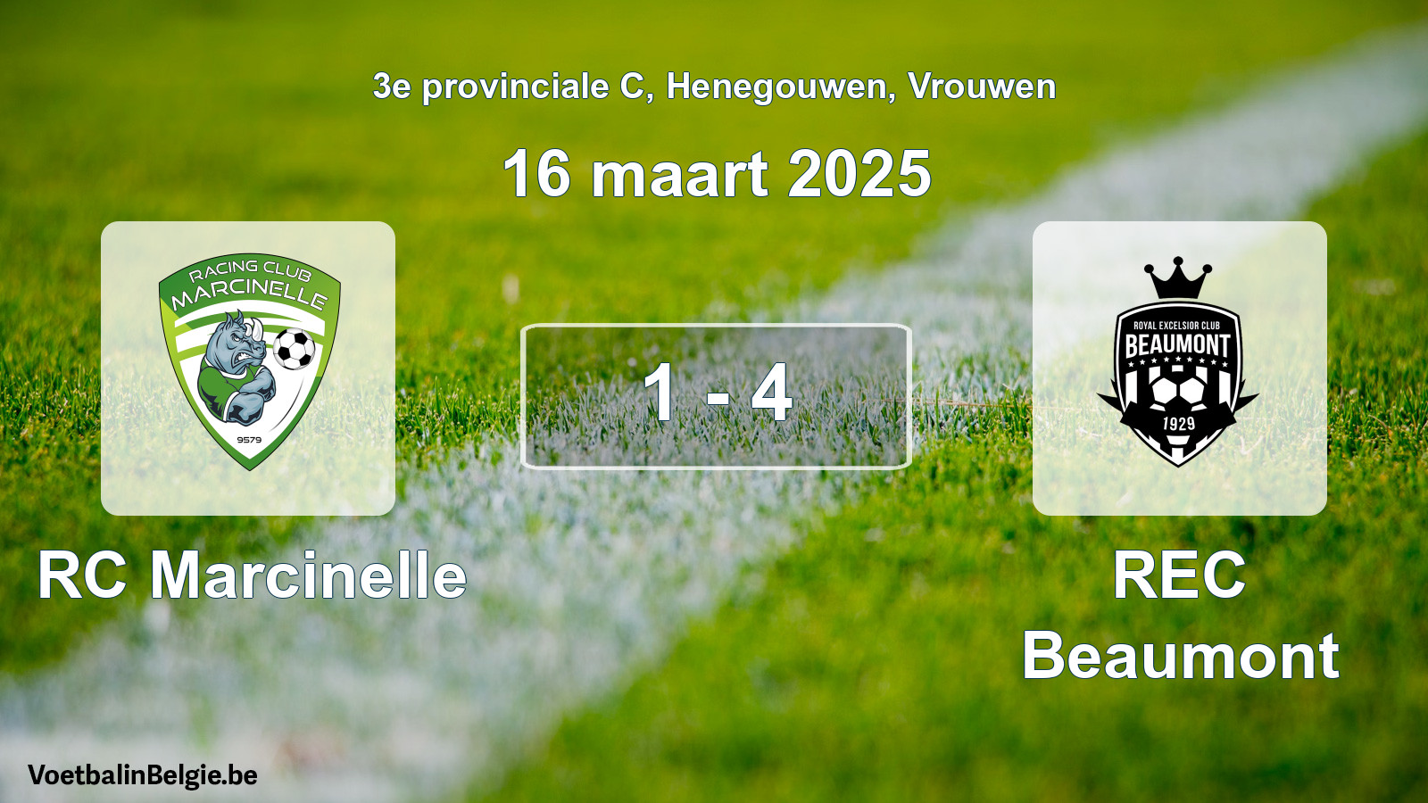 Gespeelde wedstrijd vrouwenvoetbal: RC Marcinelle - REC Beaumont 1 - 4 (16 maart 2025)