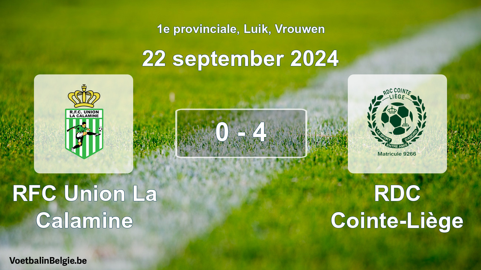 Played match women football: RFC Union La Calamine - RDC Cointe-Liège 0 - 4 (22 September 2024)