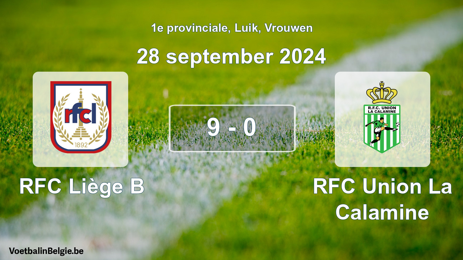 Gespeelde wedstrijd vrouwenvoetbal: RFC Liège B - RFC Union La Calamine 9 - 0 (28 september 2024)