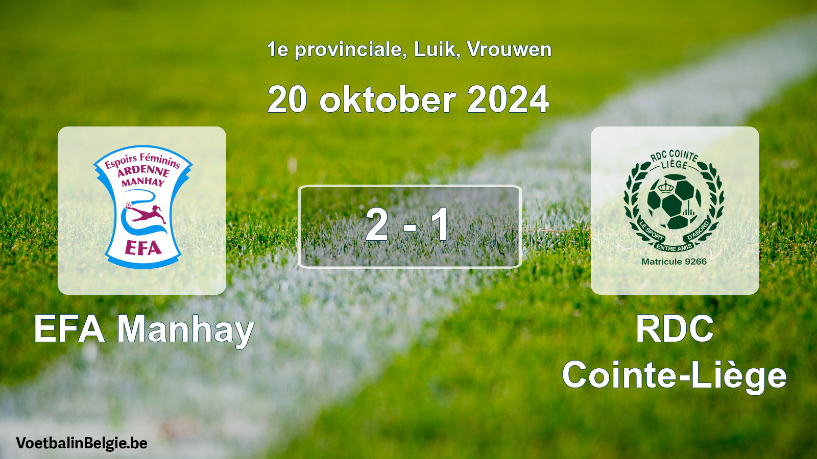 Played match women football: EFA Manhay - RDC Cointe-Liège 2 - 1 (20 October 2024)