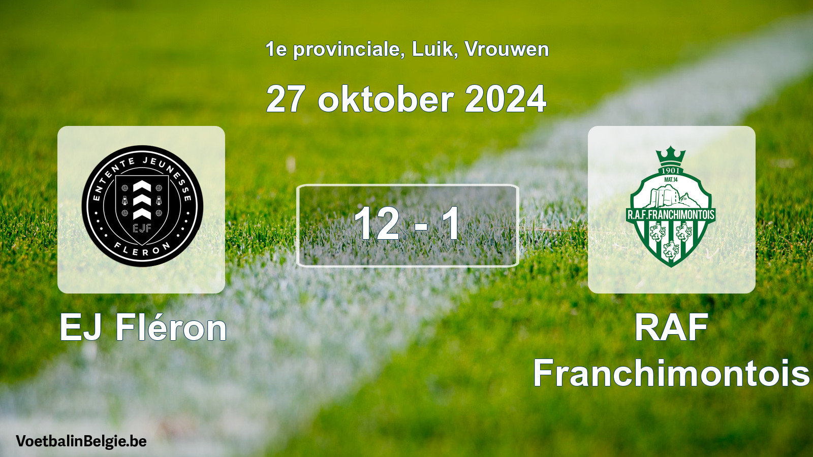 Gespeelde wedstrijd vrouwenvoetbal: EJ Fléron - RAF Franchimontois 12 - 1 (27 oktober 2024)