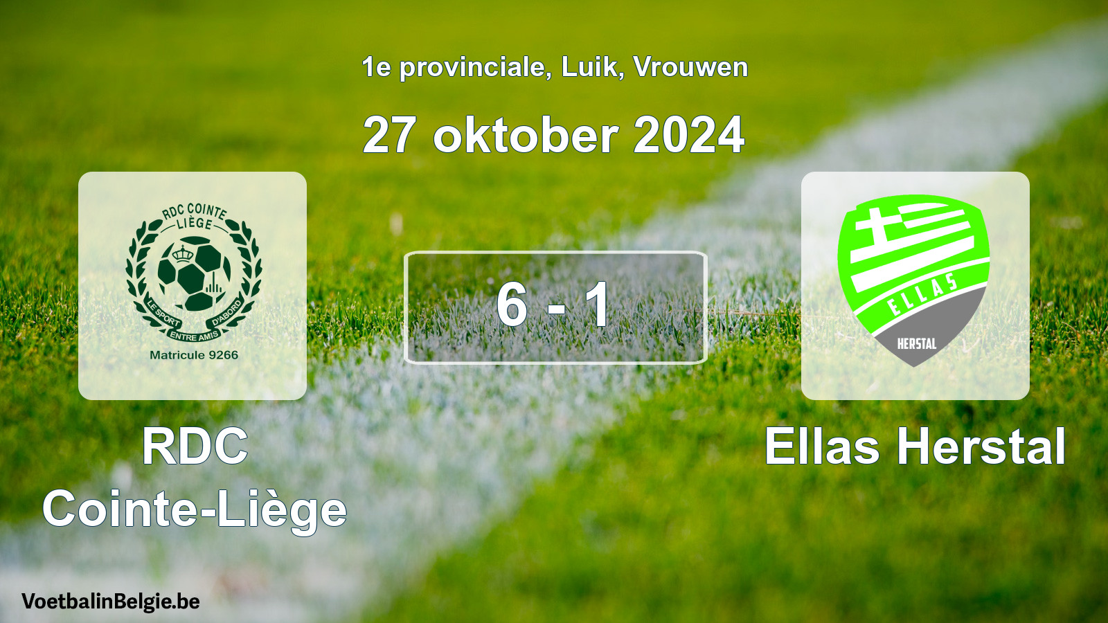 Played match women football: RDC Cointe-Liège - Ellas Herstal 6 - 1 (27 October 2024)