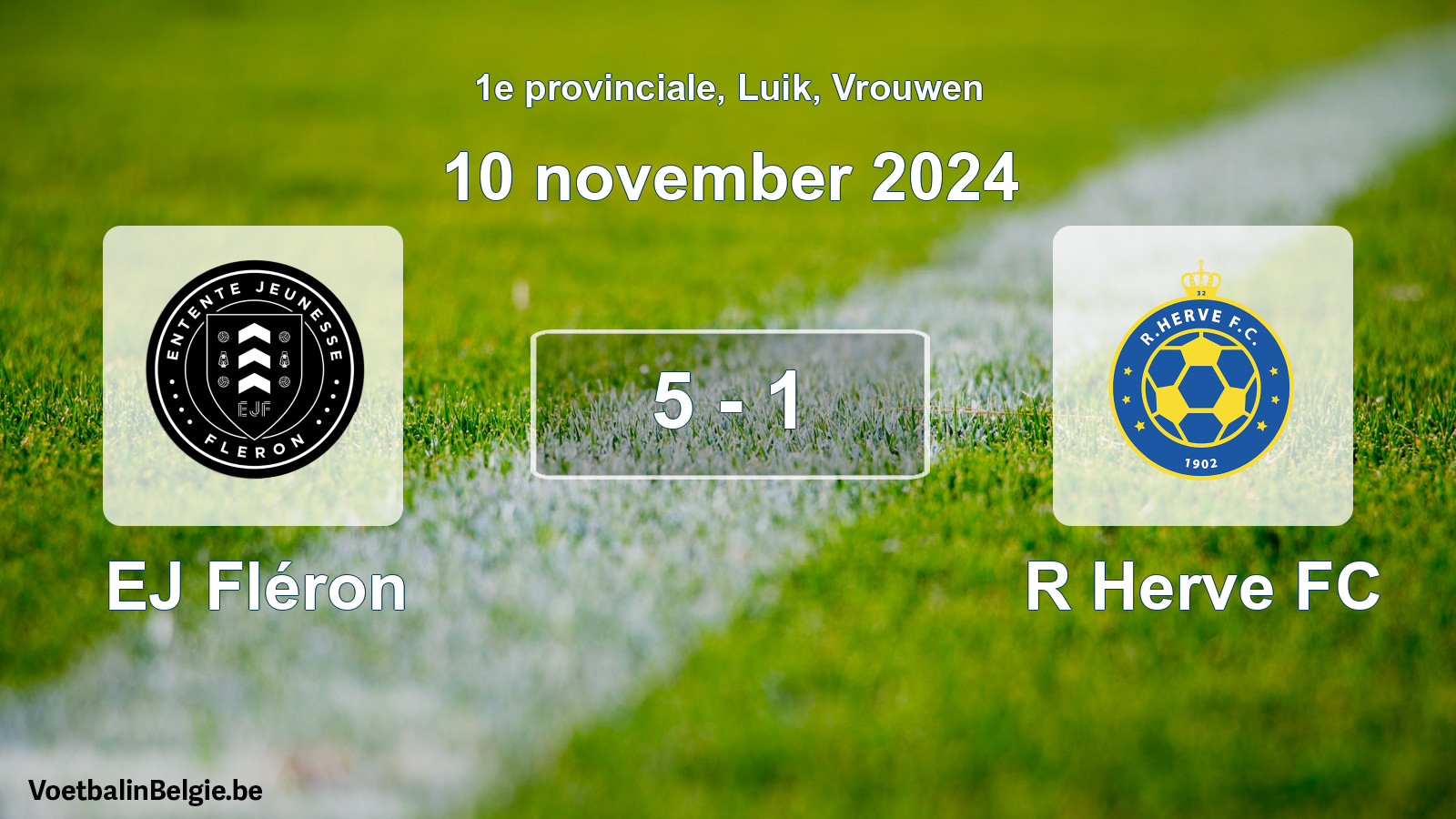 Gespeelde wedstrijd vrouwenvoetbal: EJ Fléron - R Herve FC 5 - 1 (10 november 2024)