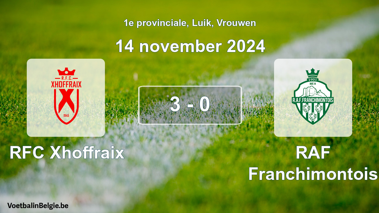 Gespeelde wedstrijd vrouwenvoetbal: RFC Xhoffraix - RAF Franchimontois 3 - 0 (14 november 2024)