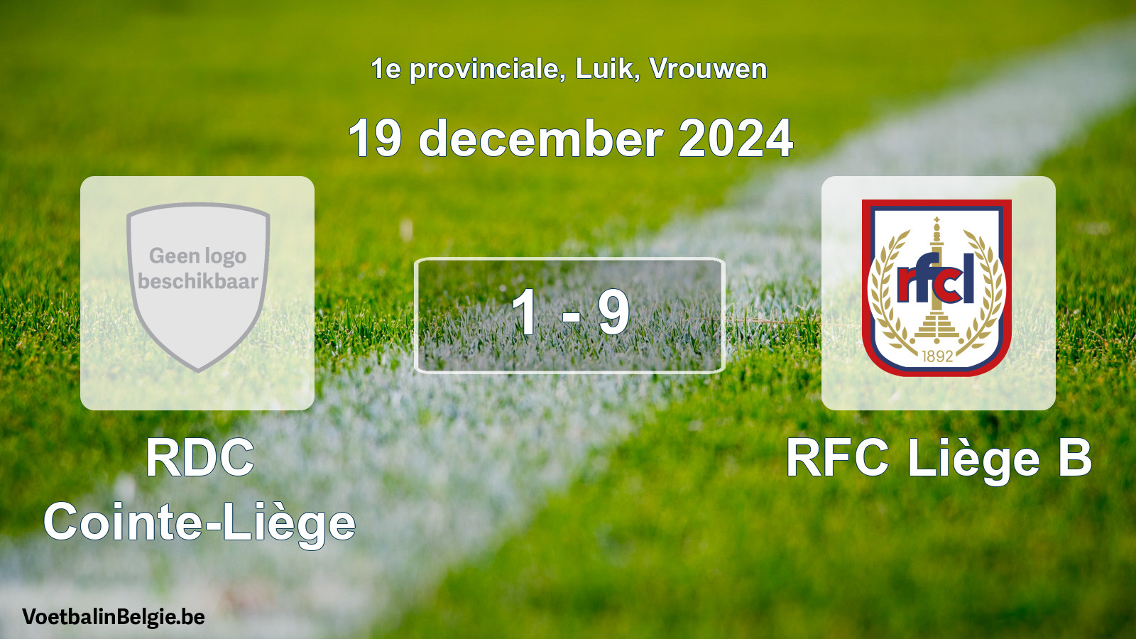 Gespeelde wedstrijd vrouwenvoetbal: RDC Cointe-Liège - RFC Liège B 1 - 9 (19 december 2024)