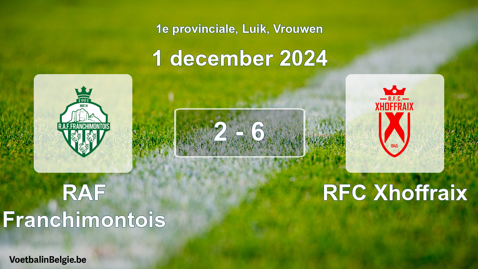 Gespeelde wedstrijd vrouwenvoetbal: RAF Franchimontois - RFC Xhoffraix 2 - 6 (1 december 2024)